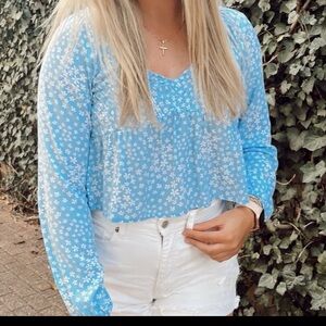 Pacsun Light Blue Floral Blouse